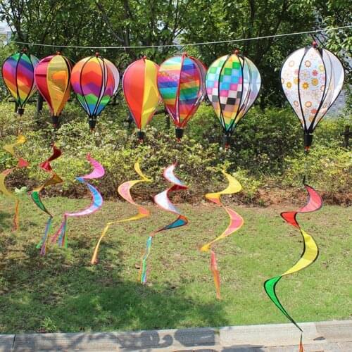 Hot Air Balloon Wind Spinner Striped Balloon Hanging Decor PVC Rotatable Windchime Colorful Lawn Ornament Wedding Party Decor