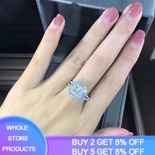 YANHUI Sterling Silver 925 Ring White Gold Sparkling Zirconia Delicate Square Ring For Women Anniversary Engagement Fine Jewelry