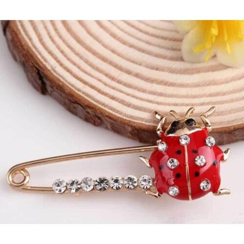 Crystal Rhinestone Red Insect Bug Ladybird Brooch Safety Pin Scarf Hat Clip