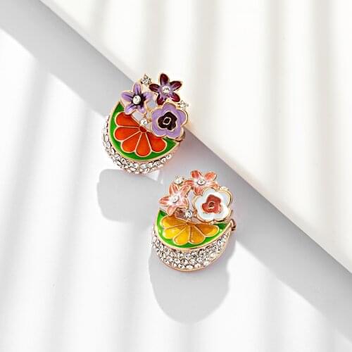 Flowers And Plants with Rhinestones Yellow Red Brooches for Women Enamel Brooch Pins Jewelry Accessories