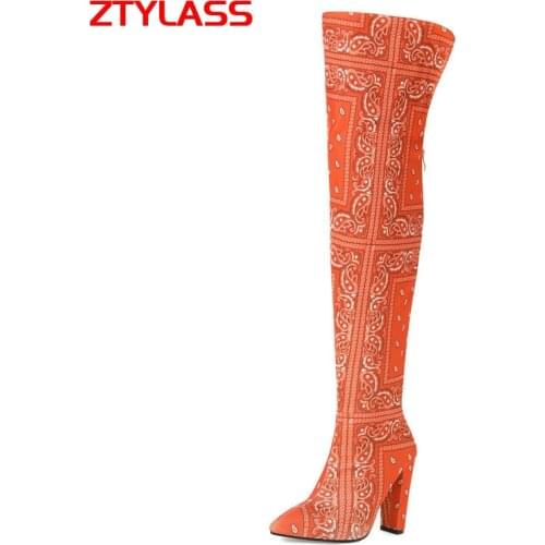 2021 New Autumn Winter Women Knee High Boots Fashion Mixed Colors Zipper Over The Knee Boots Ladies Pointed Toe High Heel Shoes