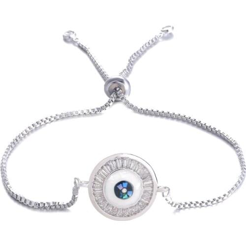 JUWANG Evil Eye Chain Bracelets For Woman Cubic Zirconia Abalone Shell Eyes Charm Link Bracelet Fashion DIY Jewelry ojo turco