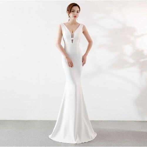 Corzzet Women Vestidos Sexy Beaded V-neck Waist Hollow Out Backless Mermaid Dress Elegant Banquet Evening Party Long Dresses