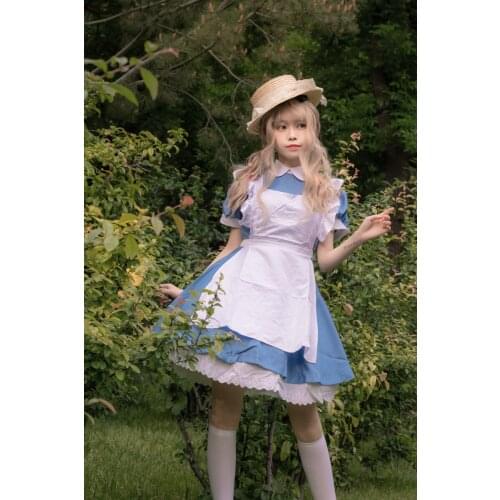 Halloween Women Adult Anime Alice In Wonderland Blue Party Dress Alice Dream Women Sissy Maid Lolita Cosplay Costume