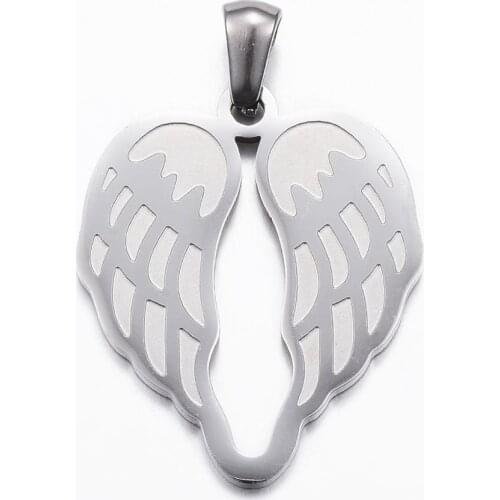 100% Stainless Steel Angel Wing Charm Pendant For Jewelry Making Metal Wing Charms Wholesale 10pcs