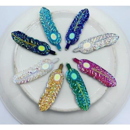 17*61mm 8pcs Fashion crystal rhinestones flatback leaf&feathers gem stones DIY Bead Work wedding decoration -E50