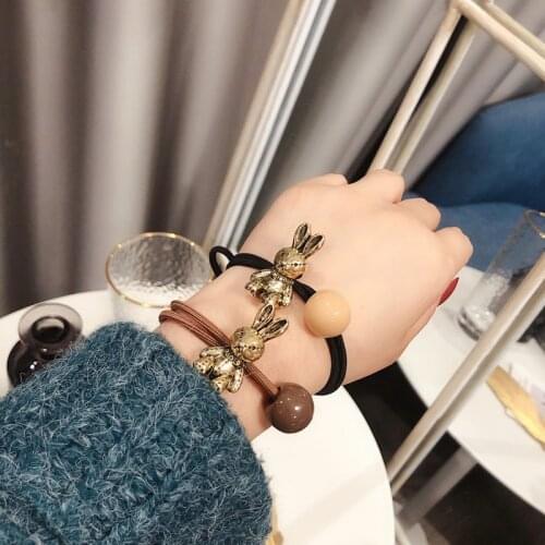 2pcs/set Metal Bear Bunny Elastic Hair Bands Hair Accessories For Women Candy Color Cute Alloy Animal Hair Band Gums Wholesale