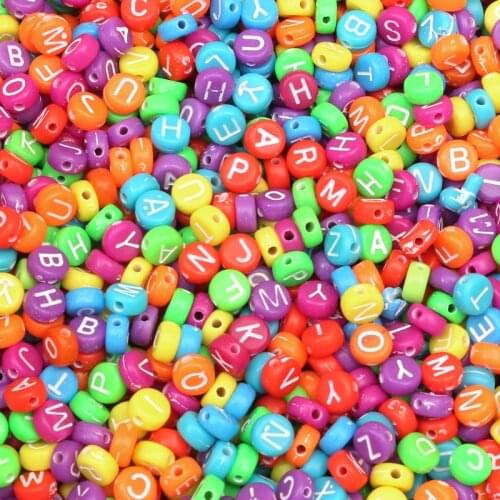 200Pcs 7mm Round Mixed Multiple Color Letter Bead Acrylic Beads Loose Handcarft Jewelry Making DIY Bracelet Necklace Jewelry
