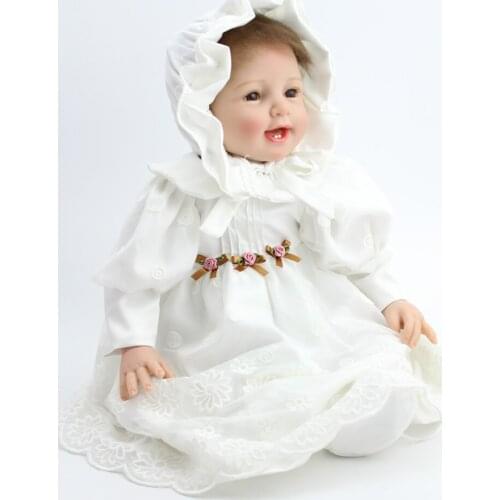22Inch Soft Silicone Reborn Baby Dolls Realistic Lifelike Newborn Babies for Girls White Dress Vintage Baby Kids Christmas Gifts