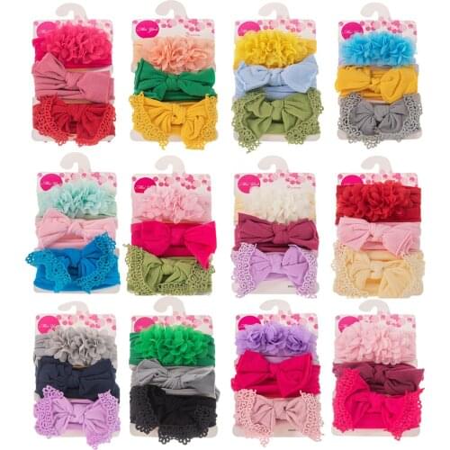 3Pcs/set Baby Headband Soft Nylon Elastic Bows Flower Newborn Baby Girl Headbands Hair Accessories Toddler Turban Hairband