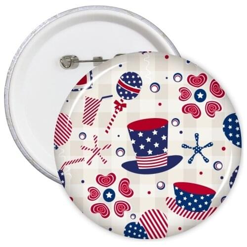 5pcs USA America Hat Drink Love Heart Firework Festival Illustration Pattern Round Badge Button Clothing Patche Kid Gift Brooche