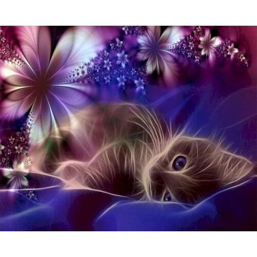 5D Diy Full Drill Animal Cat Mosaic Square Diamond Embroidery Purple Diamond Painting Cross Stitch Diamond Art Rhinestones GIFT