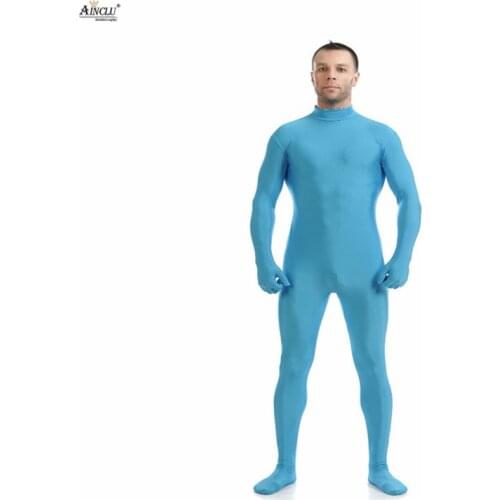 Ainclu Mens Spandex Nylon Zentai Light Blue Body Second Skin Tight Without Head Dancewear Costume Hallween Adults Bodysuit