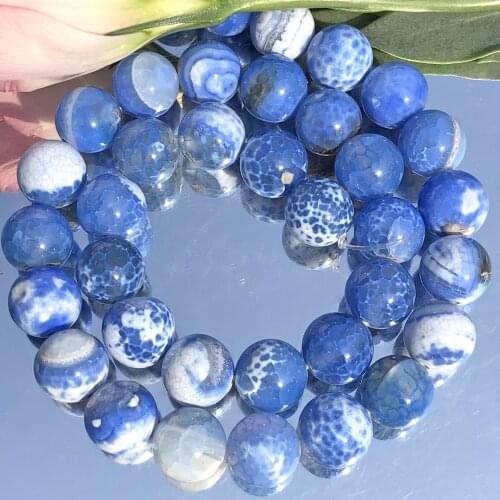 Natural Stone Blue Cracked Fire Agates Bead Round Loose Spacer Beads For Jewelry Making 6/8/10MM Diy Necklace Bracelet 15"Strand