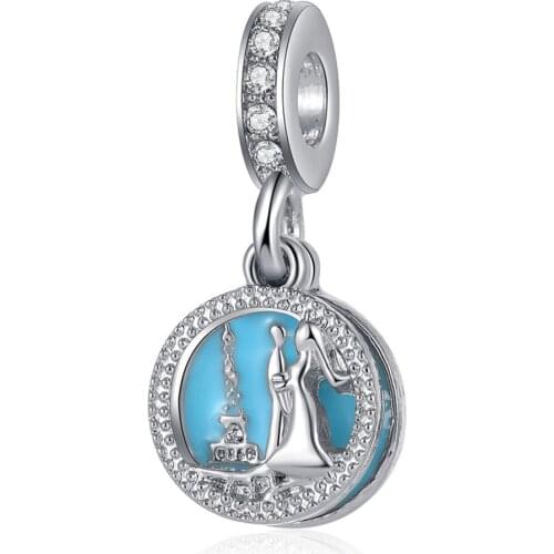 1Pcs New Blue Romantic Encounter Pendant DIY Beads Suitable for Original Pandora Charm Bracelet Ladies Jewelry Making Gifts