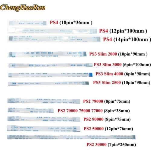 ChengHaoRan 3pcs Charging PCB Board and Power switch Flex Cable For PS3 slim PS2 6/7/8/10/12/14 pin Ribbon Flex Cable for PS4