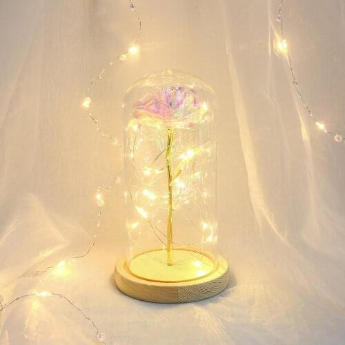 Gold foil rose flower with glass cover decoration ornaments artificial flower decoration lamp night light Mothers Day gift