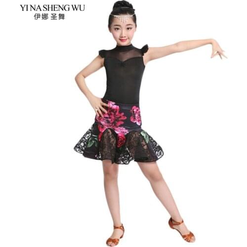 Childrens Latin Dance Sleeveless Practice Skirt Stage Performance Standard Clothing Girls Grading Performance Costumes 2Pcs Set