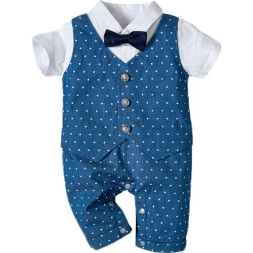 Children Jumpsuit Baby Boys Summer Romper Clothing Cotton Child Newborn Fashion Trendy Star Blue Clothes 3- 24 Months Patchwork