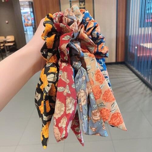 Elegant French Printed Bowknot Hair Rope Simple Wild Satin Girls Hair Tie Head Rope Ponytail Rubber Band Hair Accessories
