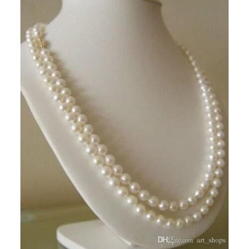 FFREE SHIPPING**Long 50" 7-8mm Genuine Natural White Akoya Cultured Pearl Hand Knotted Necklace