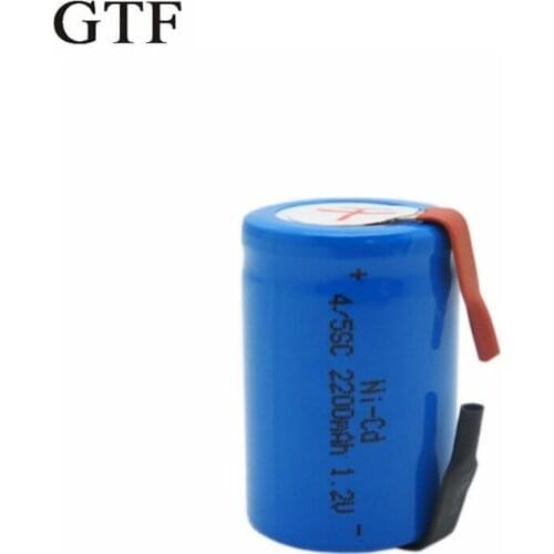 GTF 2PCS Ni-Cd 4/5 SubC Sub C 1.2V 2200mAh Rechargeable Battery With Tab