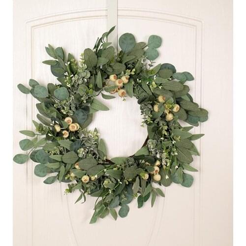 Artificial Green Leaf Eucalyptus Wreath Outdoor Ornaments for Front Door Wall Window Farmhouse Decor
