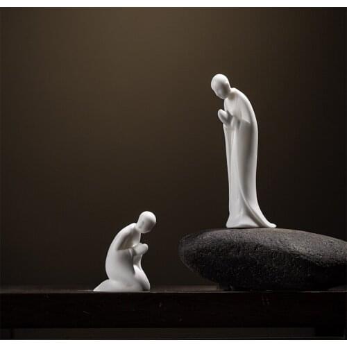 Zen Pure White Porcelain Invisible Figure Small Monk Buddhism Ornaments Home Decoration Ceramic Micro Landscape Feng Shui