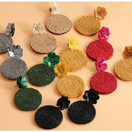 Juran INS Fashion Bohemian Dangle Drop Earrings for Women Ethnic Colorful Statement Earrings Beads Round Wedding Jewelry Party