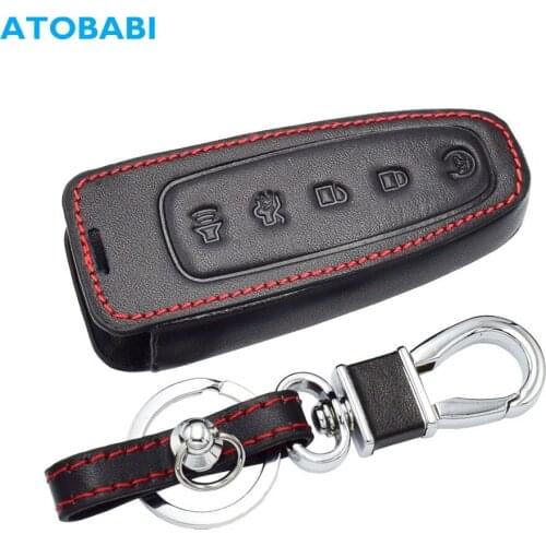 Leather Car Key Case For Ford C-Max Edge Escape Explorer Flex Focus Lincoln MKS MKT MKX 5 BTN Smart Remote Fob Protector Cover
