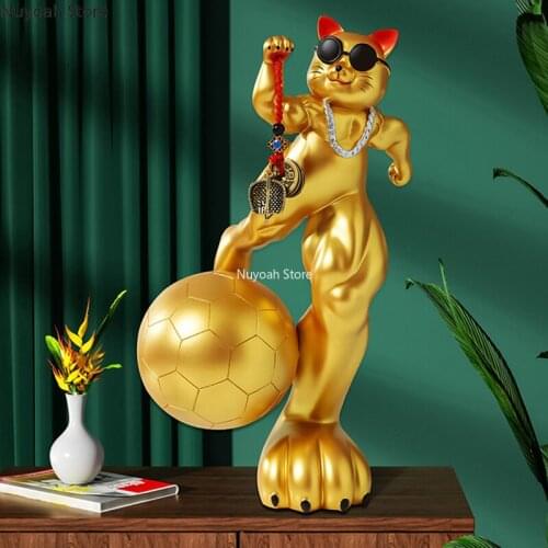 Creative Golden Lucky Cat Ornaments Resin Animal Statue Living Room Decoration Crafts European Home Decoration Opening Gifts