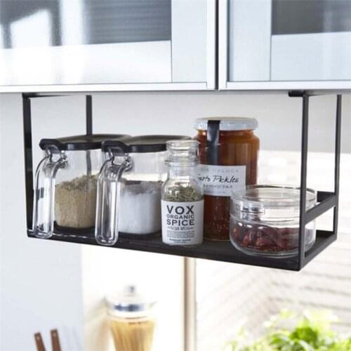 Kitchen Rack Hanger Shelf Black Under Cabinet Hook Multi Function Seasoning Storage Basket