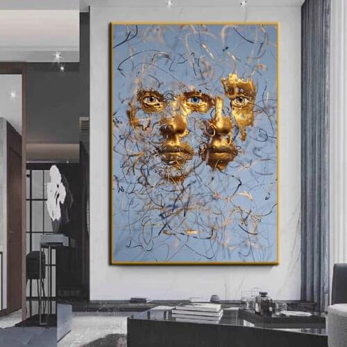 Metal Figure Face Poster Abstract Nordic Golden Lines Minimalist Picture Wall Art Canvas Painting Home Room Wall Decor Cuadros