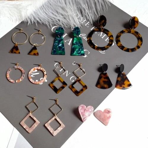 Fashion Leopard Earrings Acetate Earrings Atmosphere Exaggerated Edition Geometric Round Brown Acrylic Earrings