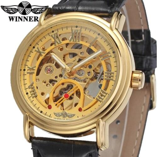 WINNER Men Skeleton Mechanical Watch Fashion Men Leather Automatic Watch Sport Business Wristwatch Relogio Masculino