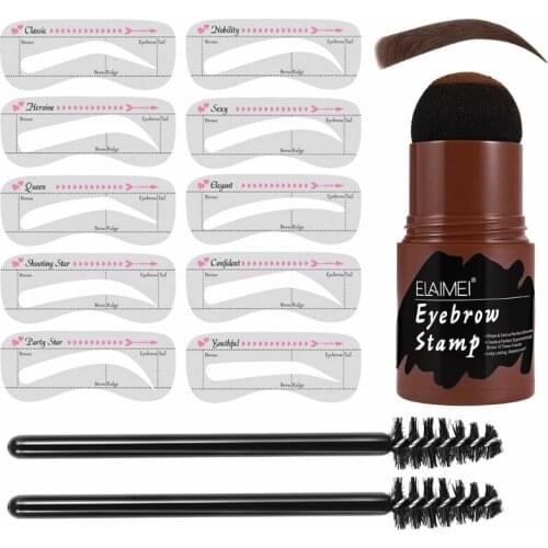 Eyebrow Stamp Shaping Kit Professional Brow Powder Stamp Makeup with 10 Reusable Eyebrow Stencils 2 Eyebrow Pen Brushes C1FF