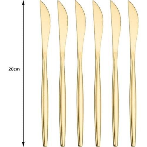 Iyesfey Gold Tableware Flatware Set 12 Colors Dessert Knives Flatware Set 6-pieces Stainless Steel Golden Dinnerware Cutlery Set