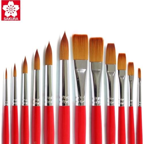 11pcs SAKURA VISUAL Nylon Paint Brush Round/Flat Head Watercolor Brush Pen Gouache Acrylic Oil Painting 281/288