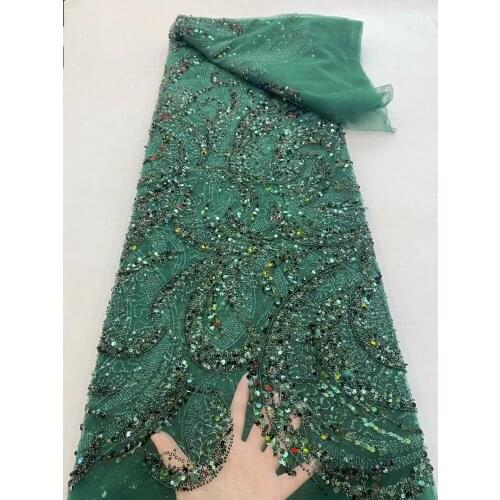 Nigerian French Lace Fabrics 2021 sequins African Tulle Lace Fabric High Quality African Lace Beaded Wedding Fabric Green