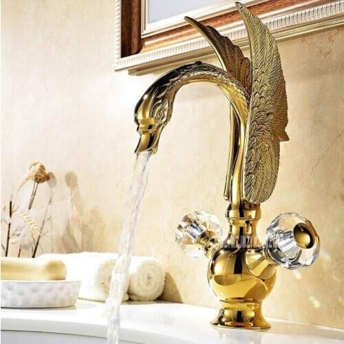 New Double Handle Single Hole Hot and Cold Water Faucet Gilt Velvet Basin Faucet European Luxury Ceramic Basin Faucet M01 Hot