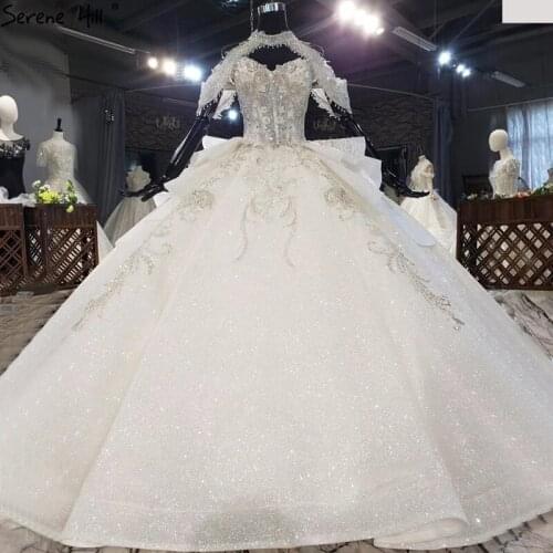 Serene Hill Ivory High-end Diamond Beading Sexy Wedding Dress 2020 Dubai Luxury Sleeveless Bridal Gown Custom Made CHX0238