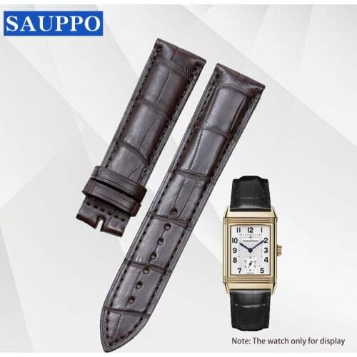 SAUPPO Watch Belt 20mm Superior Quality Alligator Leather Suitable for Jaeger-LeCoultre REVERSO Watch Band Men Black Dark Brown