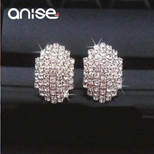 Anise Luxury Water Drop Full Rhinestone Stud Earrings Women Crystal Oval Geometric Studs Fashion Bride Wedding Earring Jewelry