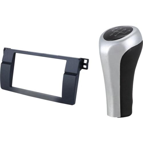 5 Speed Manual Stick Gear Shift Knob with 2Din Audio Navigation Panel Frame,for BMW 1 3 5 6 7 Series E46 X5 Z3 98-05