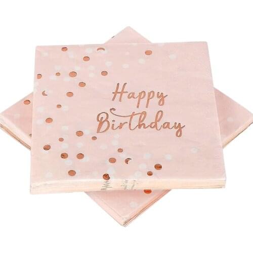 Happy Birthday Napkins 3-Ply Paper Napkins Pink Gold Table Decoration Childrens Birthday Decoration