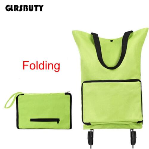 Collapsible Trolley Grocery Shopping Bags Reusable Grocery Tote Bag 2-1 Shopping Cart with Wheel Washable Best Foldable Pocket