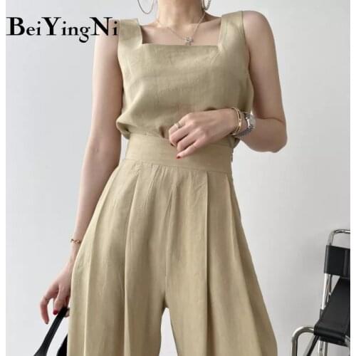 Beiyingni Womens Two Piece Sets Tracksuit Casual Tank Tops Female Camis Loose Fashion Wide Leg Pants Woman High Waist Trousers