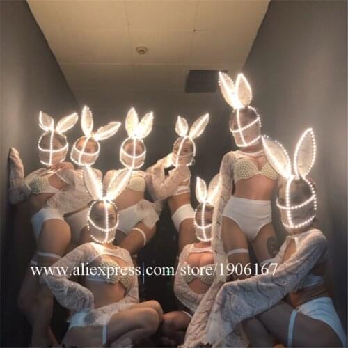 Led Light Sexy Lady Costume Party Evening Dress Led Luminous Rabbit Headdress Stage Performance Clothes Led Lighting Bikini Suit