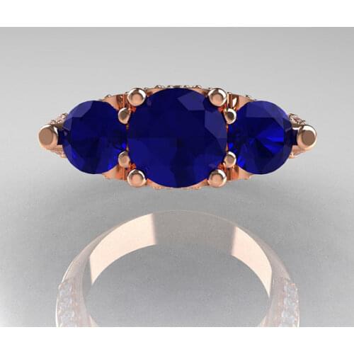 Vintage Female Blue Zircon Stone Ring Classic Rose Gold Color Engagement Ring Luxury Crystal Round Wedding Band Rings For Women