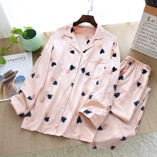 Fdfklak Women Clothes For Spring Autumn Pajamas Sets Sleepwear Pijamas Mujer Long Sleeve Cotton Pink Print Pyjamas Female